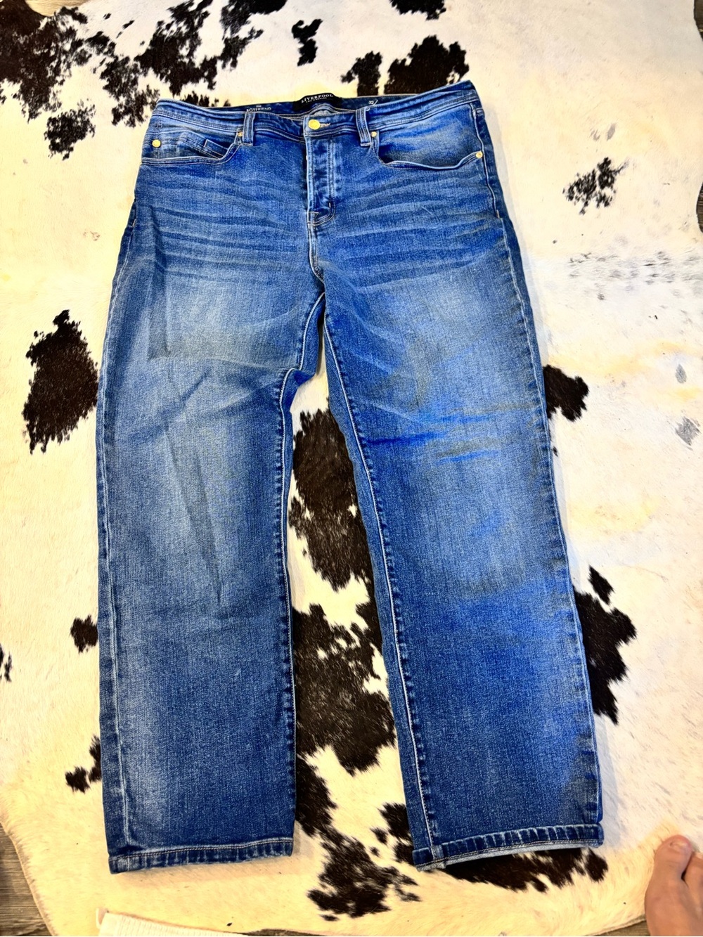 Classic Button Up Boyfriend Stlye Blue Straight-Leg Jeans